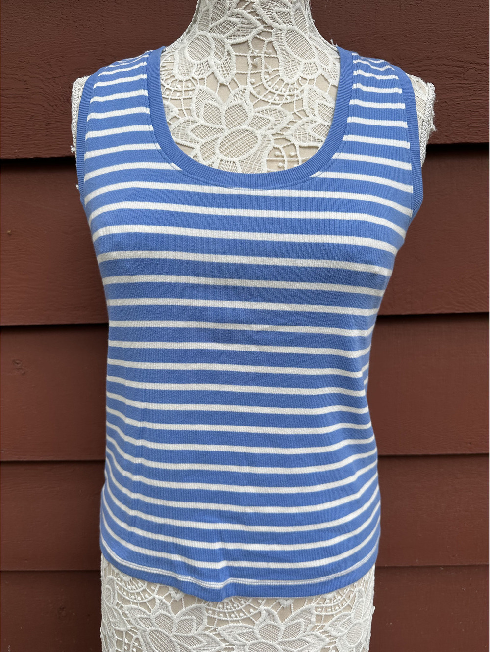 LOFT Blue and White Striped Tank Top 90s Minimalist Coastal Grandma